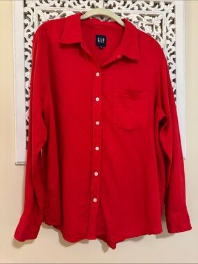 GAP Red Long-Sleeve Button-Down Shirt